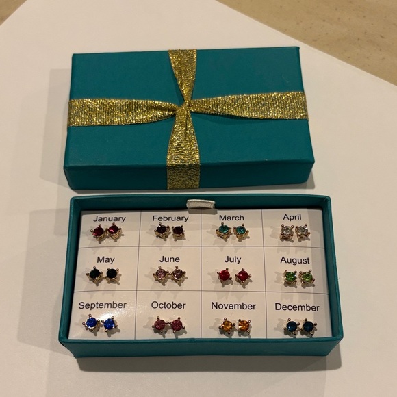 Colorful Birthstone Stud Earrings Set - Picture 2 of 3